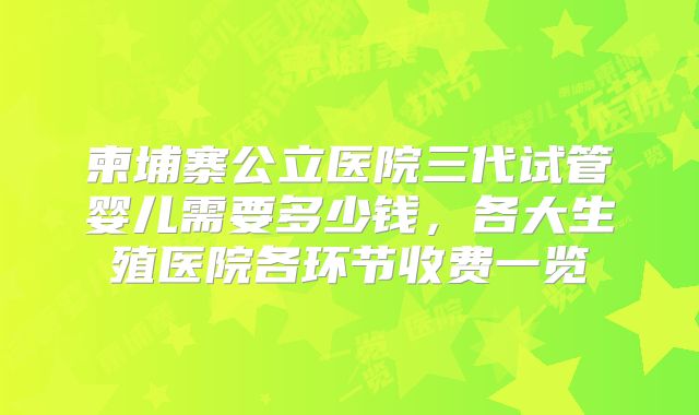 柬埔寨公立医院三代试管婴儿需要多少钱,各大生殖医院各环节收费一览