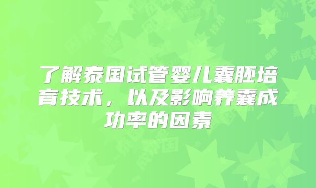 了解泰国试管婴儿囊胚培育技术,以及影响养囊成功率的因素