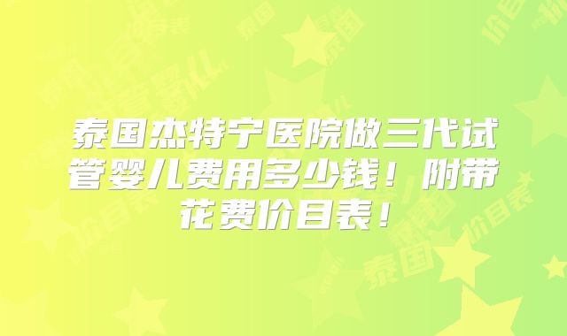 泰国杰特宁医院做三代试管婴儿费用多少钱!附带花费价目表!