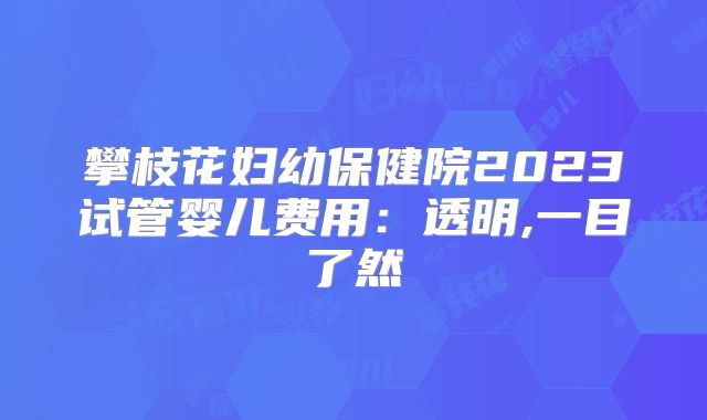 攀枝花妇幼保健院2023试管婴儿费用:透明,一目了然
