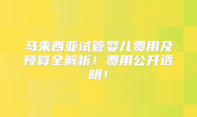 马来西亚试管婴儿费用及预算全解析!费用公开透明!