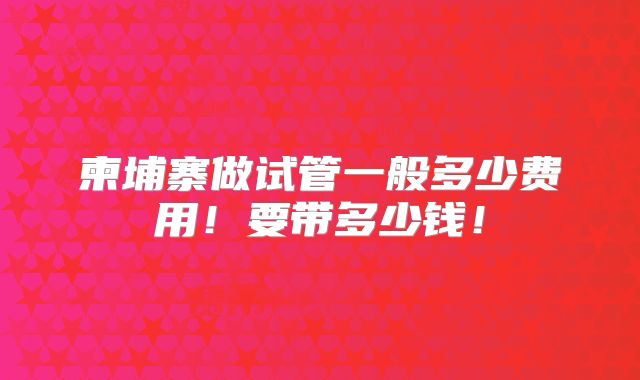 柬埔寨做试管一般多少费用!要带多少钱!
