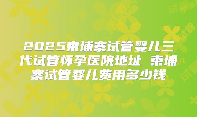 2025柬埔寨试管婴儿三代试管怀孕医院地址 柬埔寨试管婴儿费用多少钱