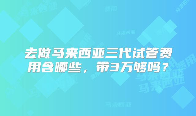 去做马来西亚三代试管费用含哪些,带3万够吗?