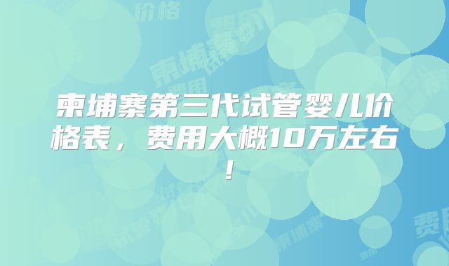 柬埔寨第三代试管婴儿价格表，费用大概10万左右！