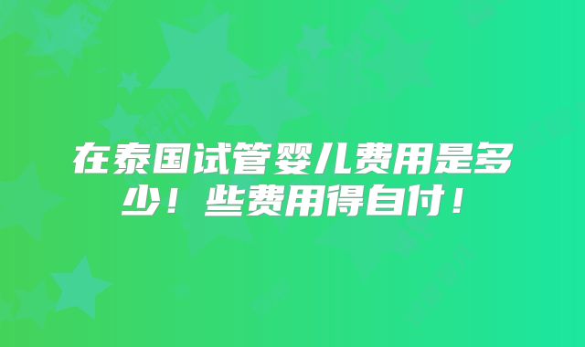 在泰国试管婴儿费用是多少!些费用得自付!