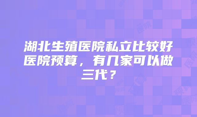 湖北生殖医院私立比较好医院预算,有几家可以做三代?