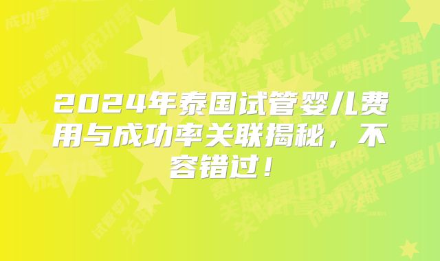 2024年泰国试管婴儿费用与成功率关联揭秘，不容错过！