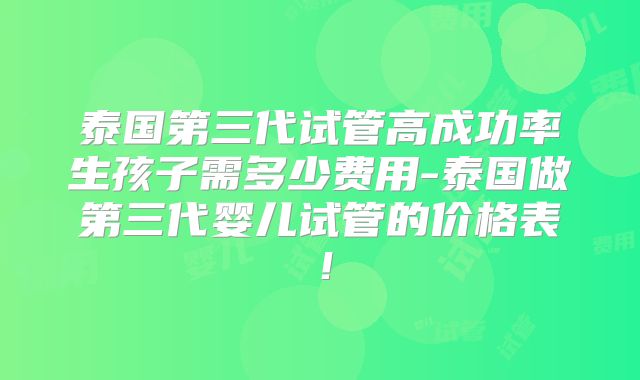 泰国第三代试管高成功率生孩子需多少费用-泰国做第三代婴儿试管的价格表！
