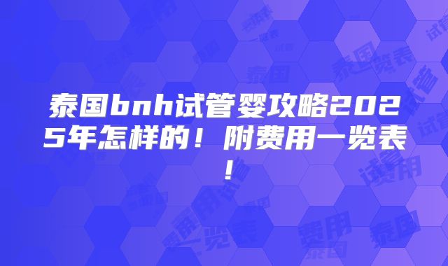 泰国bnh试管婴攻略2025年怎样的!附费用一览表!