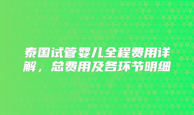 泰国试管婴儿全程费用详解,总费用及各环节明细