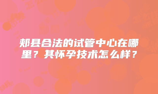 郏县合法的试管中心在哪里?其怀孕技术怎么样?