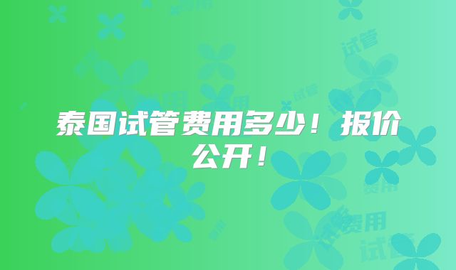 泰国试管费用多少!报价公开!