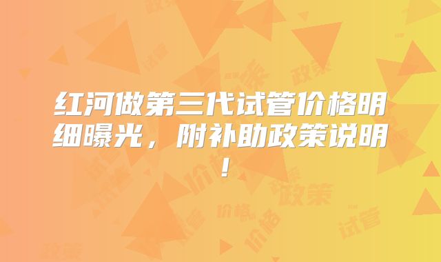 红河做第三代试管价格明细曝光，附补助政策说明！