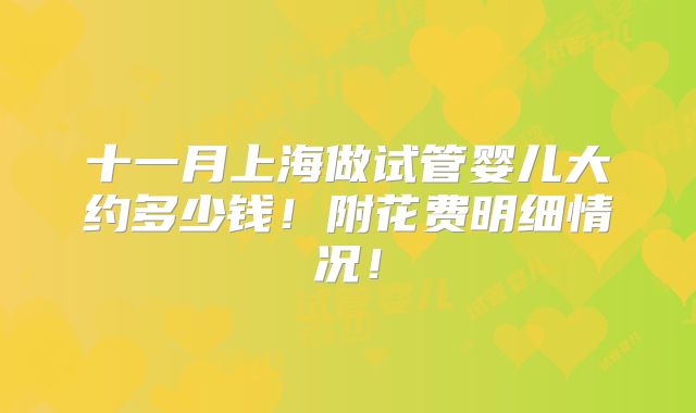 十一月上海做试管婴儿大约多少钱!附花费明细情况!