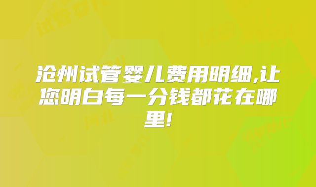 沧州试管婴儿费用明细,让您明白每一分钱都花在哪里!