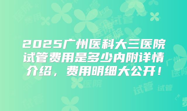 2025广州医科大三医院试管费用是多少内附详情介绍,费用明细大公开!
