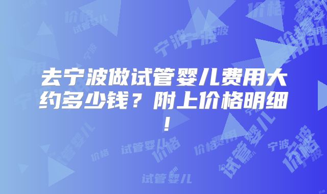去宁波做试管婴儿费用大约多少钱？附上价格明细！