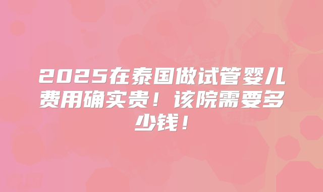2025在泰国做试管婴儿费用确实贵！该院需要多少钱！