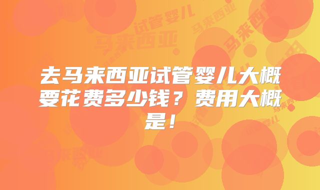 去马来西亚试管婴儿大概要花费多少钱？费用大概是！
