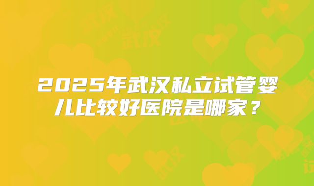 2025年武汉私立试管婴儿比较好医院是哪家?