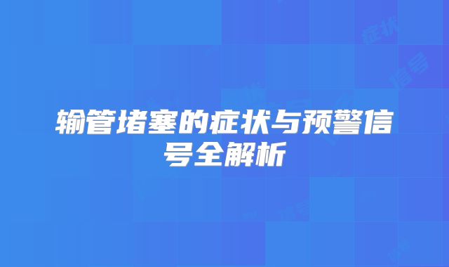 输管堵塞的症状与预警信号全解析