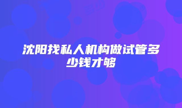 沈阳找私人机构做试管多少钱才够