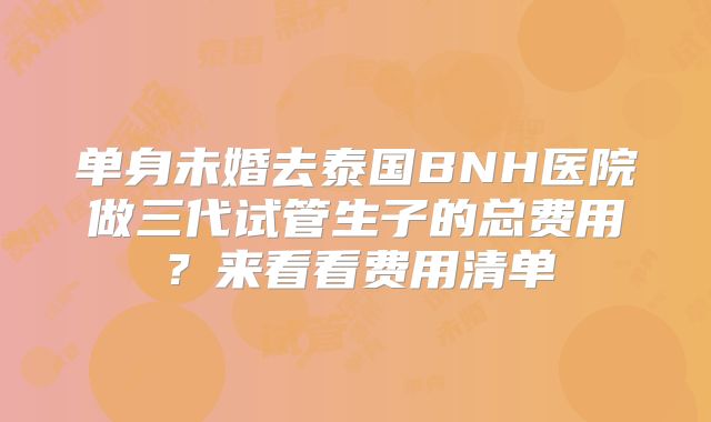 单身未婚去泰国BNH医院做三代试管生子的总费用?来看看费用清单