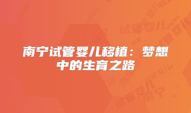 南宁试管婴儿移植:梦想中的生育之路