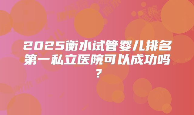 2025衡水试管婴儿排名第一私立医院可以成功吗?