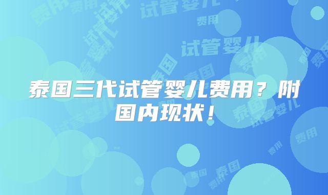 泰国三代试管婴儿费用?附国内现状!