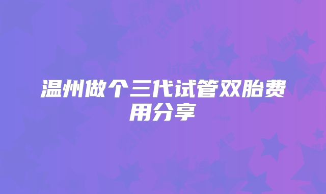 温州做个三代试管双胎费用分享