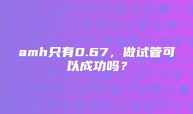 amh只有0.67,做试管可以成功吗?