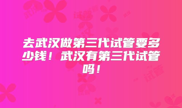 去武汉做第三代试管要多少钱!武汉有第三代试管吗!