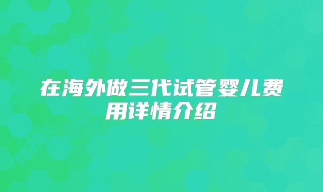 在海外做三代试管婴儿费用详情介绍