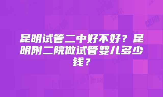 昆明试管二中好不好?昆明附二院做试管婴儿多少钱?