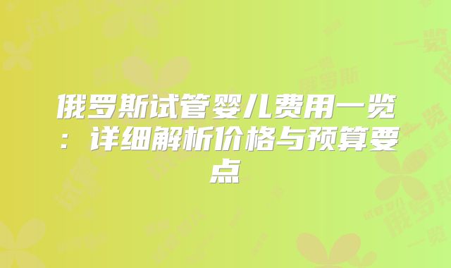 俄罗斯试管婴儿费用一览：详细解析价格与预算要点
