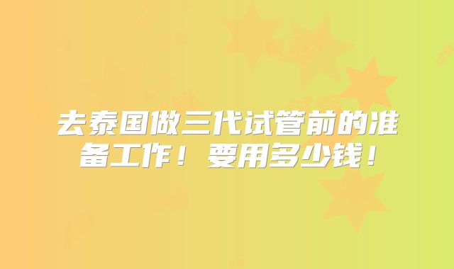 去泰国做三代试管前的准备工作！要用多少钱！