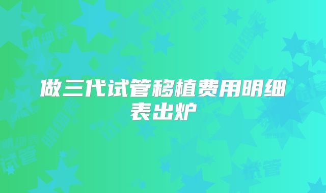 做三代试管移植费用明细表出炉