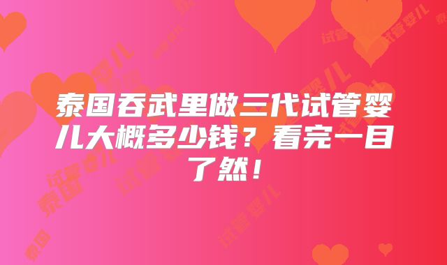泰国吞武里做三代试管婴儿大概多少钱?看完一目了然!