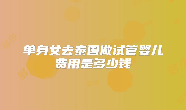 单身女去泰国做试管婴儿费用是多少钱