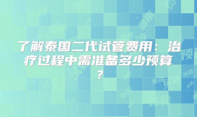 了解泰国二代试管费用:治疗过程中需准备多少预算?