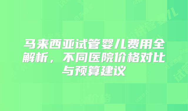 马来西亚试管婴儿费用全解析,不同医院价格对比与预算建议