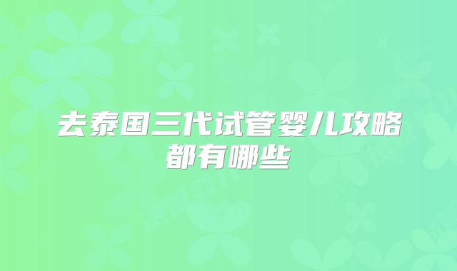 去泰国三代试管婴儿攻略都有哪些