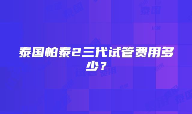 泰国帕泰2三代试管费用多少?
