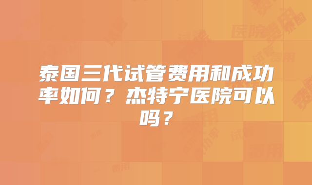 泰国三代试管费用和成功率如何?杰特宁医院可以吗?