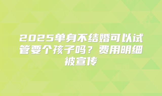 2025单身不结婚可以试管要个孩子吗？费用明细被宣传