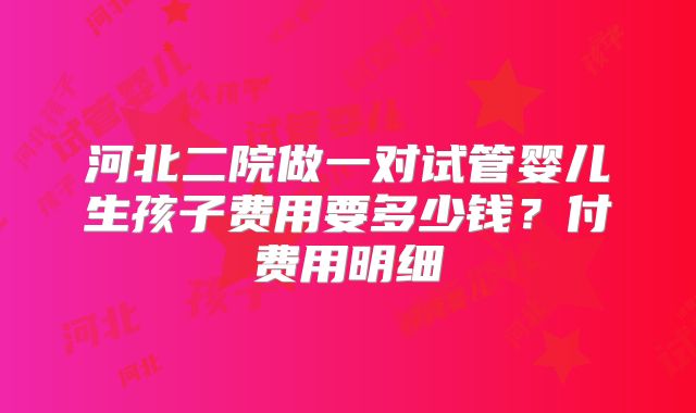 河北二院做一对试管婴儿生孩子费用要多少钱?付费用明细