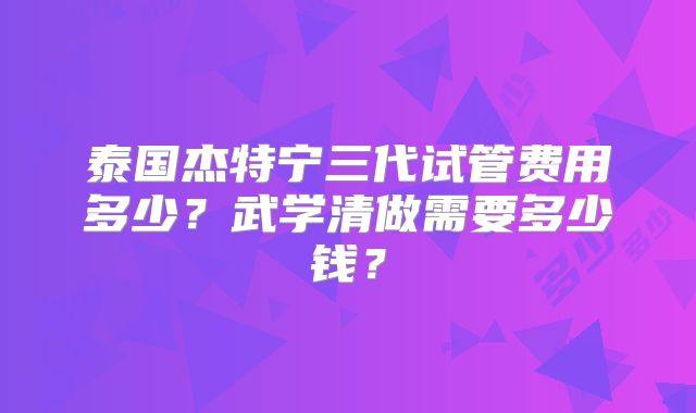 泰国杰特宁三代试管费用多少?武学清做需要多少钱?