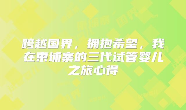 跨越国界，拥抱希望，我在柬埔寨的三代试管婴儿之旅心得